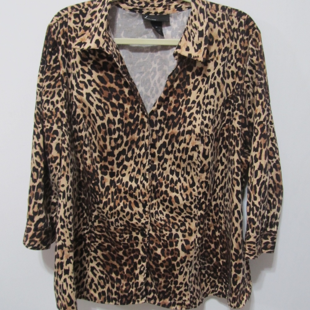 Lane Bryant Button Down Leopard Print Blouse